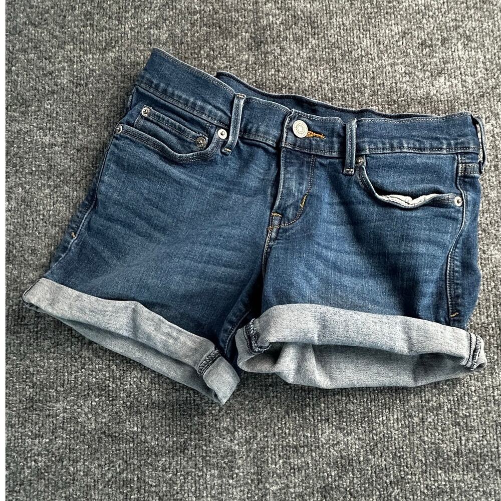 Levi's Women's Size 0 Dark Wash Cuffed Denim Jean Shorts Stretch - Picture 1 of 4